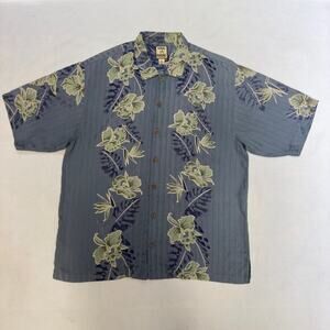 Tommy Bahama 100%‎ Silk Men's Large Blue Floral Tropical Hawaiian Camp Shirt